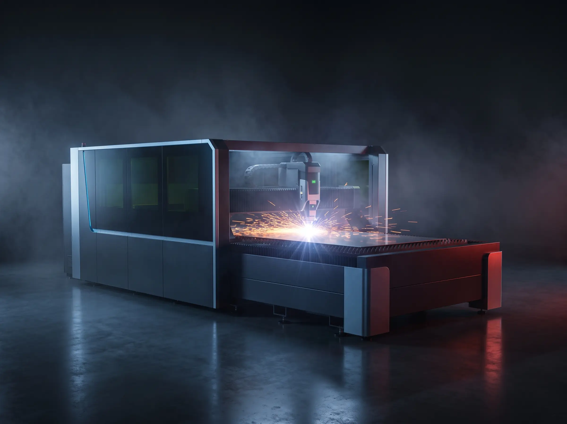 Enclosed fiber laser cutting machine cutting stainless steel sheet