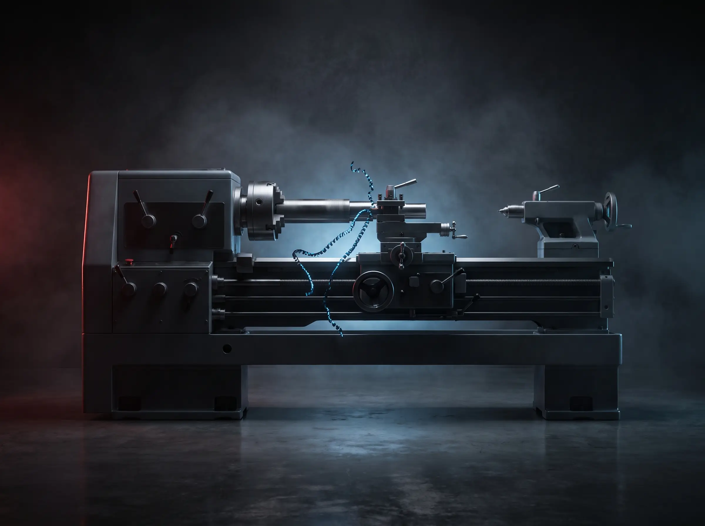 Heavy conventional metal lathe turning a steel shaft