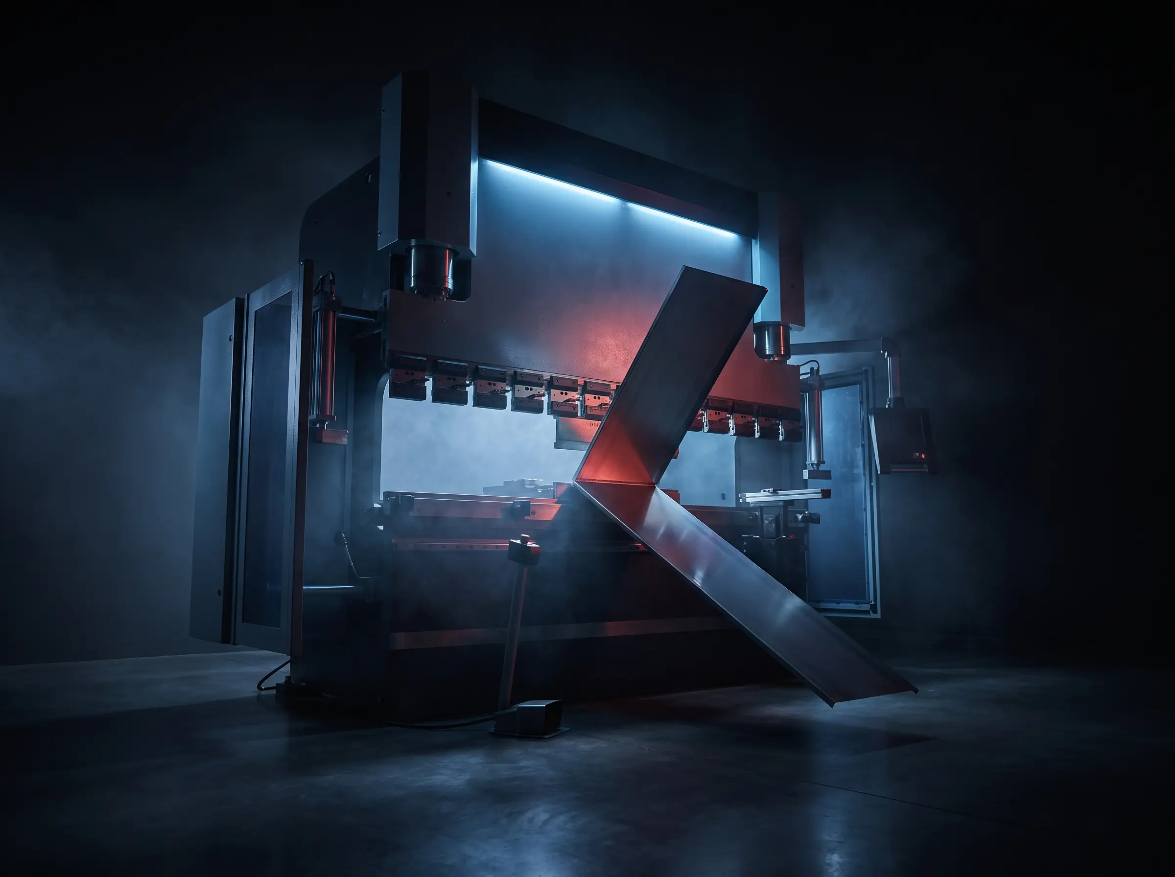 CNC hydraulic press brake bending a steel sheet